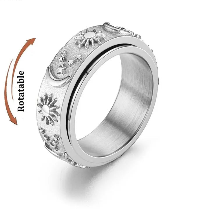 Astra calm ring close-up - celestial anxiety jewelry